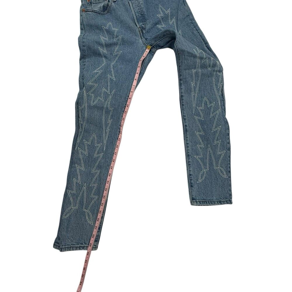 Levis 501 Del Norte Slim Jeans Women Size 28 Blue Embroidered Button Fly Flame - Picture 14 of 16
